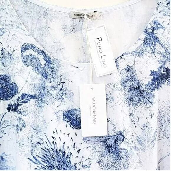 New Valentina Naldi Made In Italy Linen Floral Print Sharkbite Hem Midi Dress - Picture 4 of 6